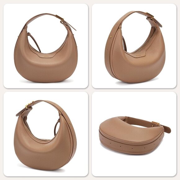 Exquisite Light Brown Leather Crescent Clutch with Magnetic Closure for Safety - Picture 5 of 6